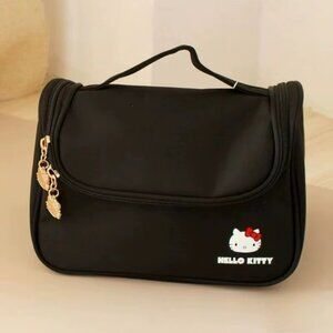 Sanrio Hello Kitty Cosmetic Bag Toiletry Travel Bag Top Handle Black NEW